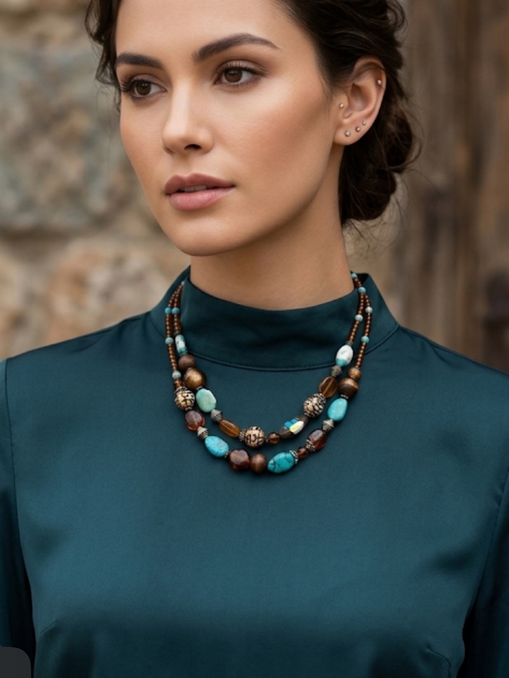 Handcrafted Turquoise & Amber Beaded Necklace - Women Jewelry